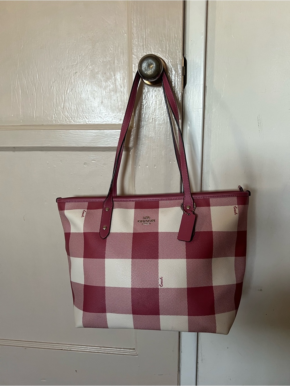 Coach Pink and Cream Checkered Tote